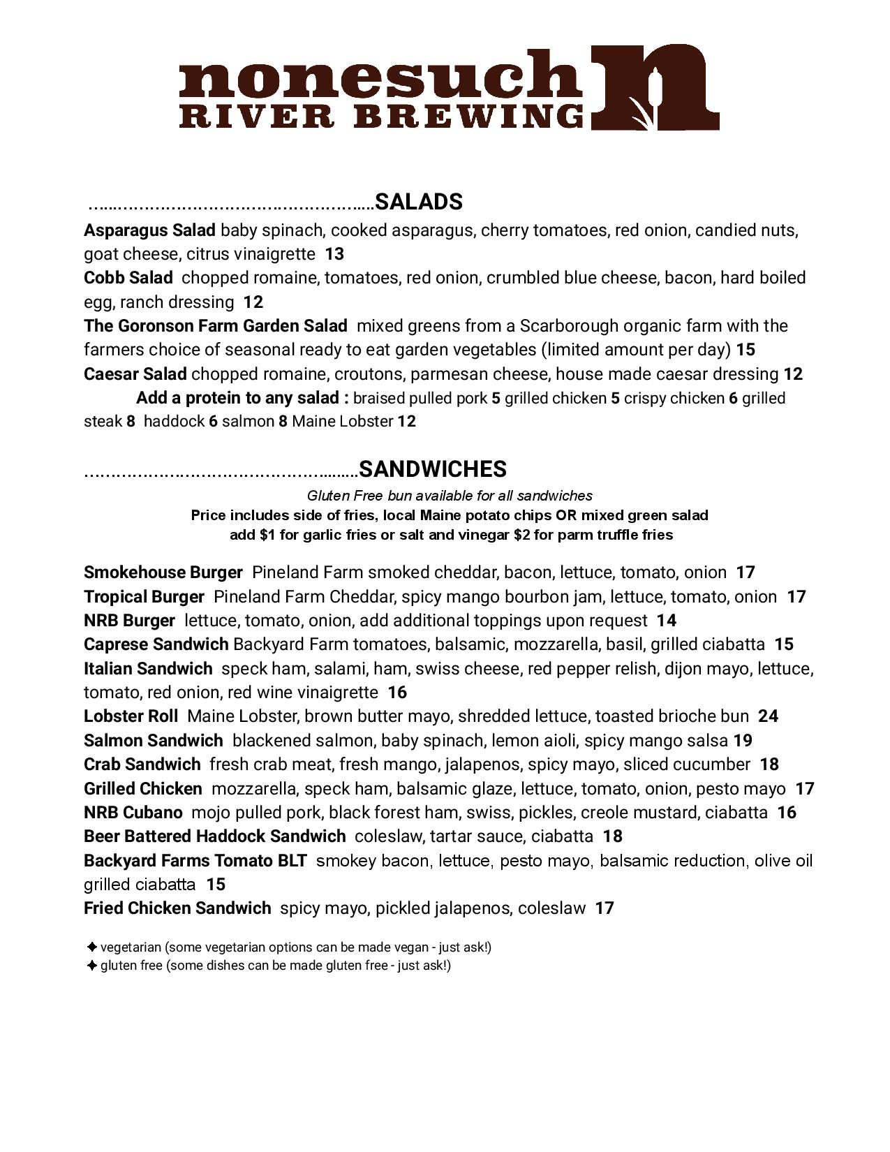 Lunch/Dinner Scarborough, ME Nonesuch River Brewing